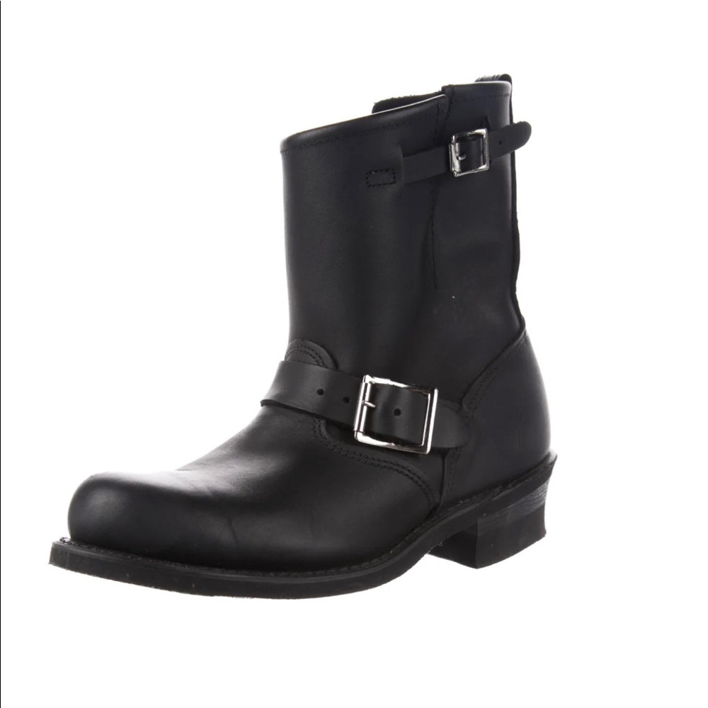 Frye Black leather ankle moto boots. Excellent condition. Adjustable straps